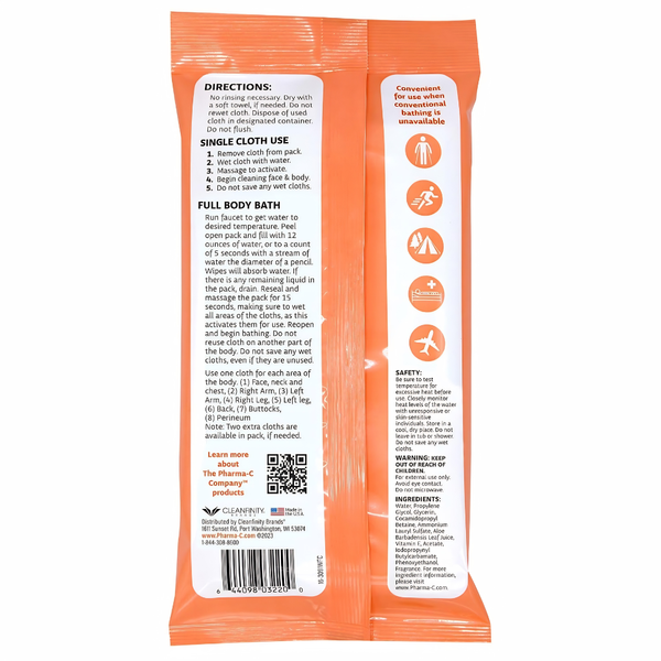 Kleen Test Pharma-C-Wipes Rinse-Free Water Activated Bathing Cloth, Scented