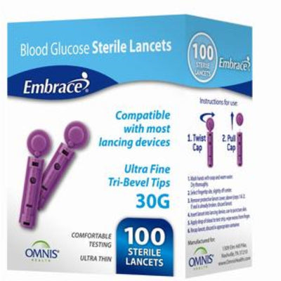 Omnis Health Embrace Lancets 30G (0.30 mm), 30 Gauge, Twist Top, Universal (Compatible with Most Lancing Devices)
