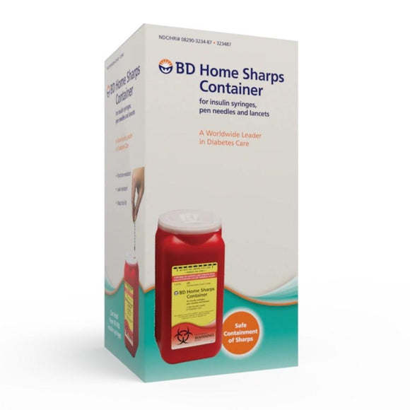 Becton Dickinson Home Sharps Container 1.4 Quart (0.35 gal), for Insulin Syringes, Snap Lock Lid, Leak Resistant, Puncture Resistant