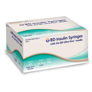 BD 30G (0.30mm) 1/2in (12.7mm) 1cc (1mL) Becton Dickinson Ultra-Fine Needle U100 Insulin Syringes