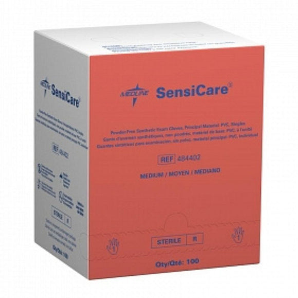 Medline SensiCare Powder-Free Stretch Vinyl Sterile Exam Gloves, Medium, Latex Free, Singles, 484402