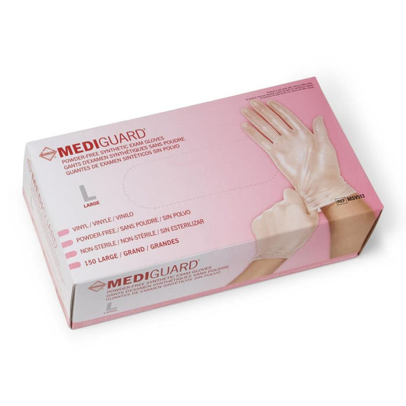 Medline MediGuard Clear Vinyl Synthetic Exam Gloves, Powder-Free, Beaded Cuff, Clear