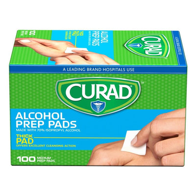 Medline Curad Prep Pads, 70% Alcohol, 2 Ply, Medium 1.125 x 2.375 Inches, Box of 100