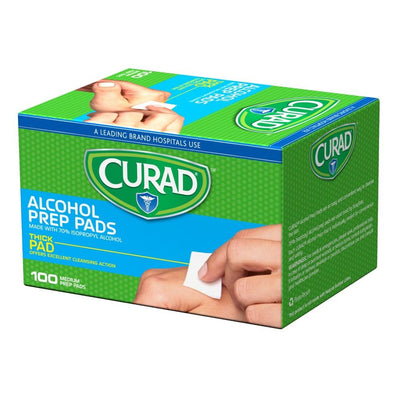 Medline Curad Prep Pads, 70% Alcohol, 2 Ply, Medium 1.125 x 2.375 Inches, Box of 100