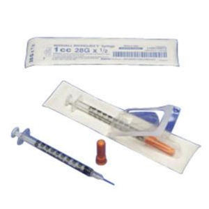 Covidien Monoject SoftPack 28G 1/2in (12.7mm) 1/2cc (0.5mL) Box of 100 U100 Insulin Syringes, 28 Gauge (0.36mm), Box of 100