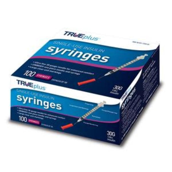 Trividia TRUEplus 30G (0.30mm) 5/16in (8mm) 1cc (1mL) U100 Insulin Syringes