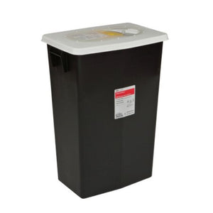 Kendall SharpSafety RCRA Hazardous Waste Container, Hinged Lid with Snap Cap, 18 Gallon Capacity, Black