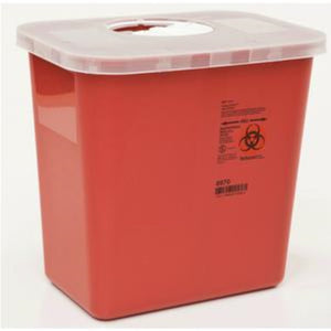 Kendall Healthcare Multi-Purpose Sharps Container with Rotor Lid 2 gal, 8 qt, Red, 10" H x 7-1/4" D x 10-1/2" W