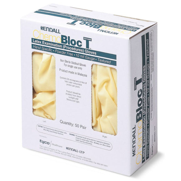 Kendall ChemoBlock T Latex Exam Glove, Small, Non-sterile, Powder-free, Chemo Rated, Box of 100 Gloves, CT5055G