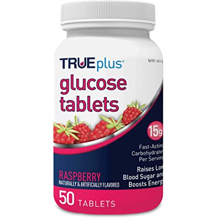 Trividia Health TRUEplus Glucose Tablet, 15g Fast-Acting Carbs/Serving, Raspberry Flavor, 50 Tablets, P1H01RS