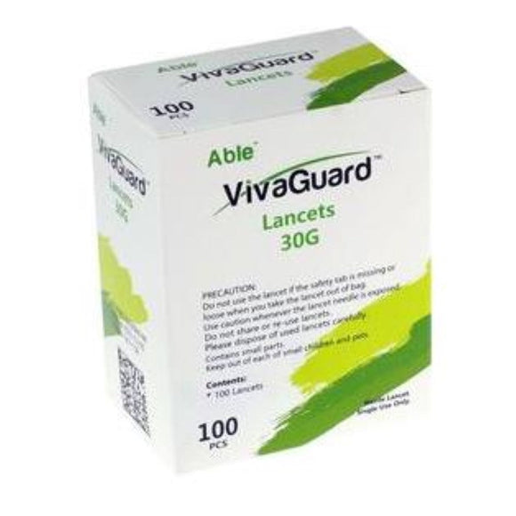Able 30G (0.30mm) VivaGuard Lancets, 30 Gauge, Box of 100