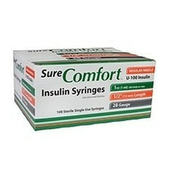 Allison Medical SureComfort 28G (0.36mm) 1/2in (12.7mm) 1cc (1mL) U100 Insulin Syringes