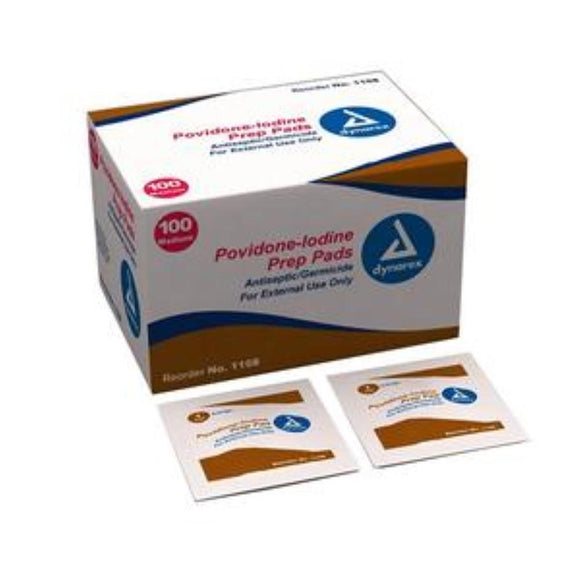 Dynarex Prep Pads, 10% Povidone Iodine, Medium, Box of 100