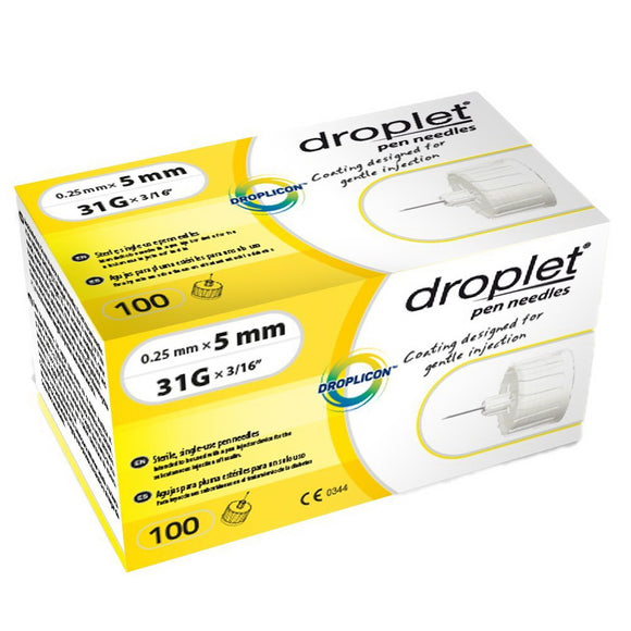 HTL-Strefa Droplet 31G (0.25mm) 3/16in (5mm) 100 U100 Insulin Pen Needles