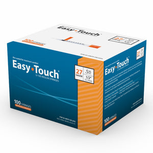 MHC EasyTouch 27G 1/2in (12.7mm) 1/2cc (0.5mL) U100 Insulin Syringes, 27 Gauge (0.41mm), Individually Wrapped
