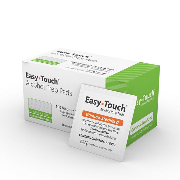 MHC EasyTouch Prep Pads, 70% Alcohol, Spun Lace, Gamma-Sterilized, Box of 100