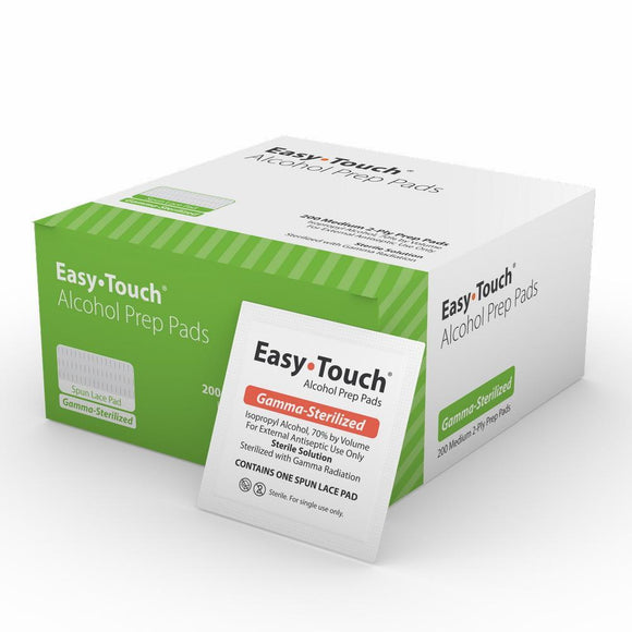 MHC EasyTouch Prep Pads, 70% Alcohol, Spun Lace, Gamma-Sterilized, Box of 200