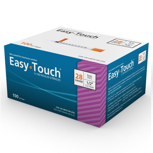 MHC EasyTouch 28G (0.36mm) 1/2in (12.7mm) 1cc (1mL) U100 Insulin Syringes