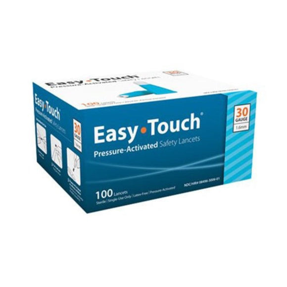 MHC EasyTouch 30G (0.30mm) Pressure Activated Safety Lancets, 30 Gauge, Box of 100