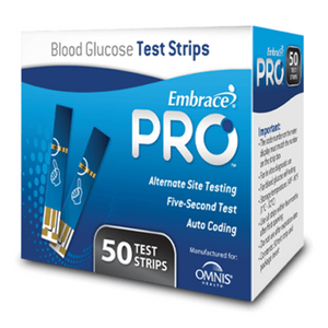 Omnis Health Embrace Pro Blood Glucose Test Strips, No Coding, Box of 50
