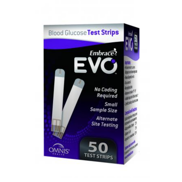 Omnis Health Embrace Evo Blood Glucose Test Strips, No Coding, Box of 50