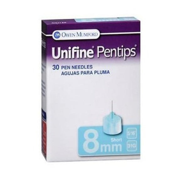 Owen Mumford Unifine Pentips 31G (0.25mm) 5/16in (8mm) 30 U100 Insulin Short Pen Needles