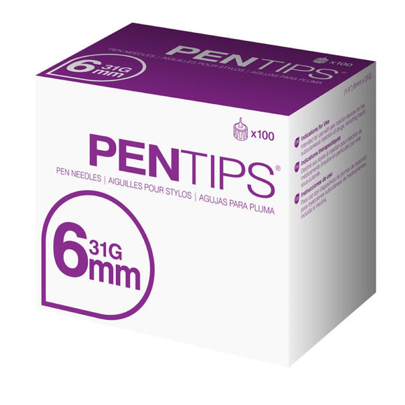 Owen Mumford Unifine Pentips 31G (0.25mm) 1/4in (6.35mm) 100 U100 Insulin Pen Needles, AN3490