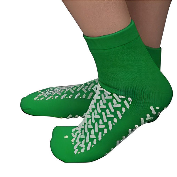 Cardinal Health Non-Slip Hospital Socks with Double Sided Grips, XXL Size, Green
