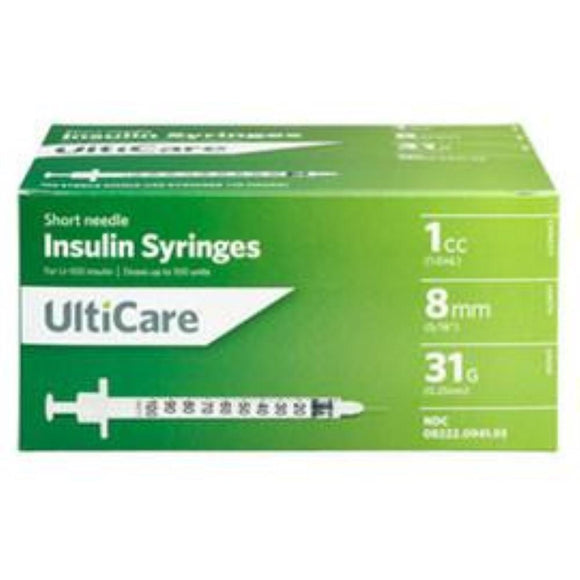 Ultimed UltiCare 31G (0.25mm) 5/16in (8mm) 1cc (1mL) U100 Insulin Syringes