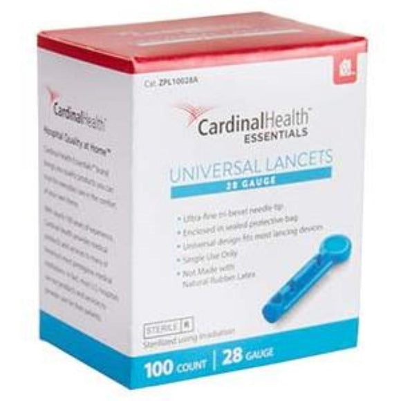 Cardinal Health 28G (0.36mm) Essentials Universal Lancets, 28 Gauge, Box of 100