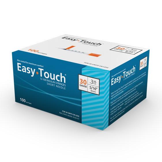 MHC EasyTouch 30G (0.30mm) 5/16in (8mm) 3/10cc (0.3mL) U100 Insulin Syringes