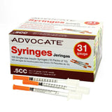 Pharma Supply Advocate 31G (0.25mm) 5/16in (8mm) 1/2cc (0.5mL) U100 Insulin Syringes