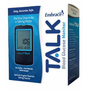 Omnis Health Embrace Talk Starter Glucose Meter Kit, English and Spanish Talking Feature, No Coding, APX03AB0301