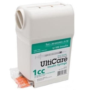 Ultimed UltiCare 30G (0.30mm) 5/16in (8mm) 1cc (1mL) U100 Insulin Syringes with UltiGuard Safe Pack